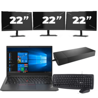 Lenovo ThinkPad E14 Gen 2 - Intel Core i3-11e Generatie - 14 inch - 16GB RAM - 256GB SSD - Windows 11 Home + 3x 22 inch Monitor - thumbnail