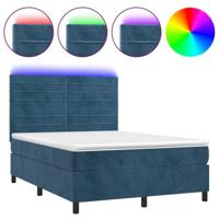 vidaXL Boxspring met matras en LED fluweel donkerblauw 140x200 cm, bed, boxspringbed, tweepersoonsbed, slaapmeubel, boxspring bed, bed met matras - thumbnail