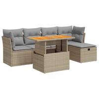 6-delige Loungeset met kussens poly rattan acacia beige - thumbnail