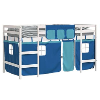 Kinderhoogslaper met gordijnen 80x200 cm grenenhout blauw