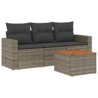4-delige Loungeset met kussens poly rattan grijs - thumbnail