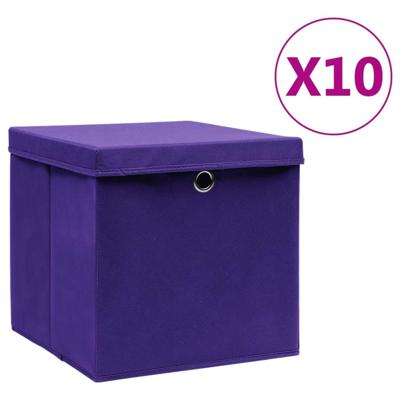 Opbergboxen met deksel 10 st 28x28x28 cm paars Opbergboxen met deksel 10 st 28x28x28 cm paars