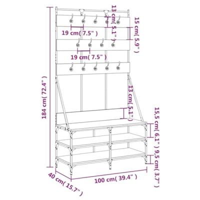 VidaXL Kledingrek met schoenenrek 100x40x184 cm sonoma eikenkleurig