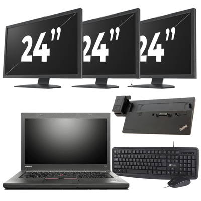 Lenovo ThinkPad T450 - Intel Core i5-5e Generatie - 14 inch - 8GB RAM - 256GB SSD - Windows 11 + 3x 24 inch Monitor