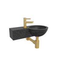 Wiesbaden B waskom rond 40x23x10cm met kraangat links hardsteen zwart incl Amador fonteinkraan geborsteld messing SW106363 - 22.5701 - sw21108 - sw696218 - sw411993 - thumbnail