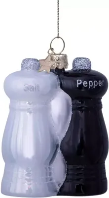 Vondels glazen kerstbal peper en zout 9cm zwart, wit