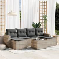 6-delige Loungeset met kussens poly rattan lichtgrijs - thumbnail