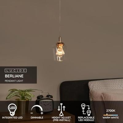 Lucide BERLIANE - Hanglamp - Ø 12 cm - LED Dimb. - 1x4W 2700K - Met vervangbare LED-module - Transparant | Essential