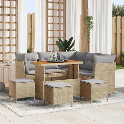 Tuinbankenset 9 pcs Beige poly rattan