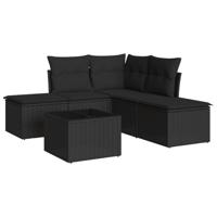 6-delige Loungeset met kussens poly rattan zwart - thumbnail