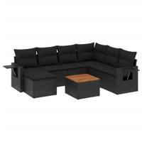 8-delige Loungeset met kussens poly rattan zwart - thumbnail