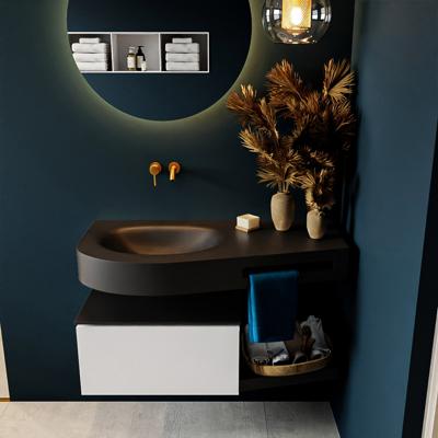MONDIAZ RIVA 100cm badmeubel onderkast / planchet kleur Talc met 1 lade. Wastafel DULCET links 0 kraangaten kleur Urban.