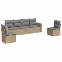 7-delige Loungeset met kussens poly rattan beige - thumbnail