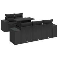 6-delige Loungeset met kussens poly rattan zwart - thumbnail