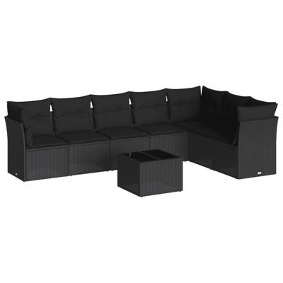 7-delige Loungeset met kussens poly rattan zwart