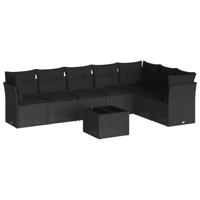 7-delige Loungeset met kussens poly rattan zwart - thumbnail