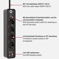 Brennenstuhl stekkerdoos met schakelaar 4 aansluitingen + 2 usb-poorten zwart - thumbnail