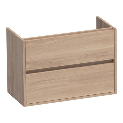 Brauer Adore - Onderkast Ondiep - 80 cm - met 2 Softclose Lades Greeploos en 1 Sifon Uitsparing - Lamellen Eiken Naturel