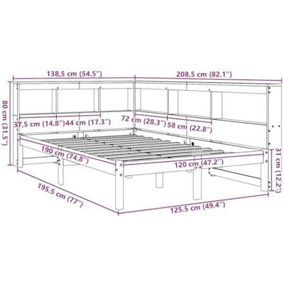 Bed met boekenkast zonder matras massief grenenhout 120x190 cm