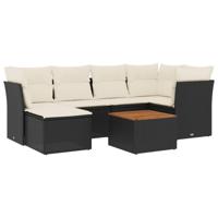 7-delige Loungeset met kussens poly rattan zwart - thumbnail