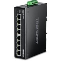 TRENDnet 8-poorts geharde industriële onbeheerde gigabit PoE+ DIN-railschakelaar, TI-PG80, 200W volledig PoE+ stroombudget, 16 Gbps schakelcapaciteit, IP30-nominale netwerkschakelaar, levenslange - thumbnail