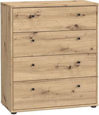TEMPRA Commode - Ambachtelijk eikenhouteffect - 4 laden - B 73,7 × D 34,8 × H 85,5 cm