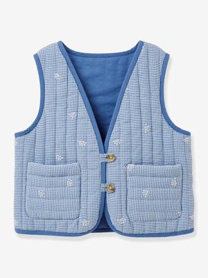 Gewatteerd vestje zonder mouwen voor meisjes CYRILLUS vichy geborduurd blauw, geruit