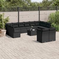 13-delige Loungeset met kussens poly rattan zwart - thumbnail