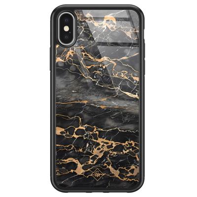 iPhone X/XS glazen hardcase - Marmer grijs brons
