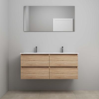 On-Line Badkamermeubelset - 120 cm - Voorgemonteerd - Porseleinen Wastafel - 2 Kraangaten - Spiegel - Eiken