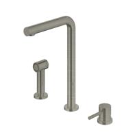 Keukenmengkraan Hotbath Fellow 3-gats Draaibare Uitloop en Uitneembare Handdouche Geborsteld Nikkel - thumbnail