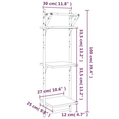 Wandschappen 3-laags met stangen 2 st 30x25x100 cm zwart