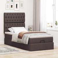 Ottoman bed met matras en LED's 100x200cm stof donkerbruin - thumbnail