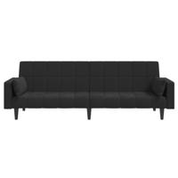 Slaapbank 2-zits met 2 kussens fluweel zwart - thumbnail