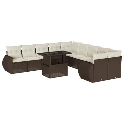 11-delige Loungeset met kussens poly rattan bruin - thumbnail