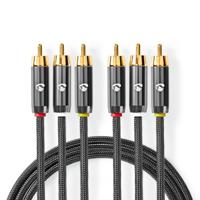 Composiet Videokabel | 3x RCA Male - 3x RCA Male | Gun Metal Grey | Gevlochten Kabel - thumbnail