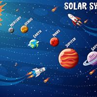 Fotobehang - Zonnestelsel met namen III, Kinderkamer, premium print, inclusief behanglijm - thumbnail
