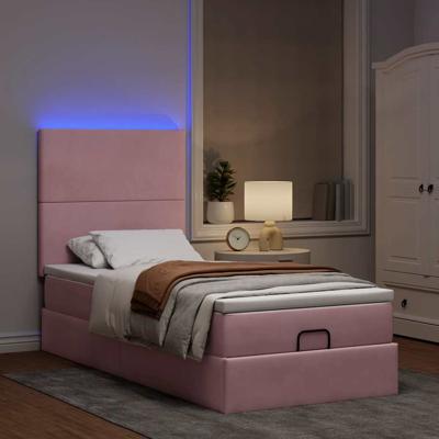 Ottoman bed met matrassen en LED's 90x200cm fluweel roze