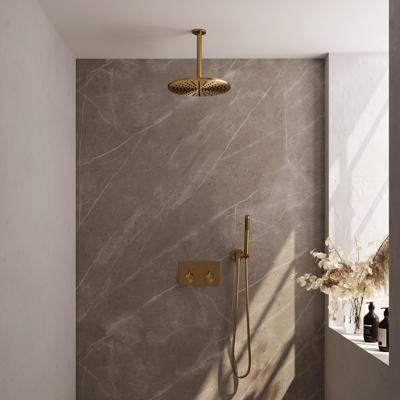 Brauer Gold Edition Thermostatische Regendoucheset Inbouw - Hoofddouche 30 cm - Met Drukknoppen - Handdouche Staaf - Doucheslang - Wandaansluitbocht - Geborsteld Goud