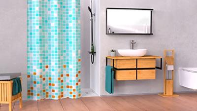 EISL douchegordijn met mozaïek 200x180x0,2 cm blauw en oranje