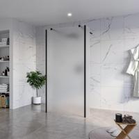 Fortifura Galeria Vrijstaande Inloopdouche - 100x200cm - Glas mat - antikalk - 8mm veiligheidsglas - 2 zijwanden 30cm - wandsteunen en hoekprofielen - Zwart mat SW927767 2x/SW797927/SW797931 2x/SW358025 2x - thumbnail