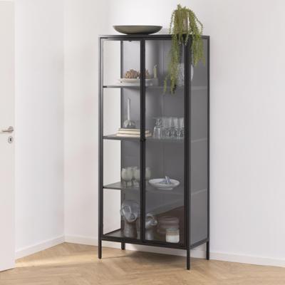 Bendt Vitrinekast 'Lua' zwart metaal, 80 x 160cm