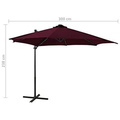VidaXL Zweefparasol met paal en led-verlichting 300 cm bordeauxrood