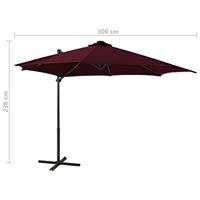 VidaXL Zweefparasol met paal en led-verlichting 300 cm bordeauxrood - thumbnail