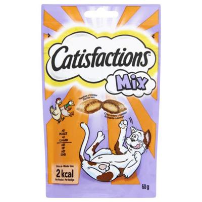 Catisfactions Mix met kip en met eend kattensnoep 12 x 60 g