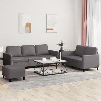 3-delige Loungeset met kussens kunstleer grijs - thumbnail