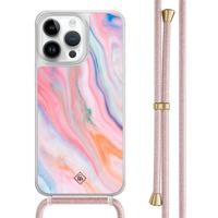 iPhone 13 Pro Max hoesje met rosegoud koord - Pink glam - thumbnail