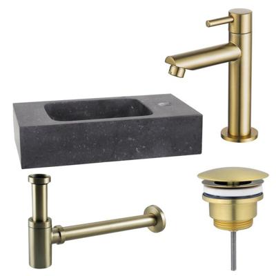 Fortifura Fuente Fonteinset - 40x22x9cm - 1 kraangat - natuursteen - fonteinkraan messing geborsteld - zwart SW696238/SW696208/SW696218/SW533192