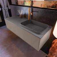 Badkamermeubelset Mondiaz Erin 120 cm met 1 Lade met RIDGE Wastafel Rechts Dark grey met 1 kraangat Greeploos Mat Smoke - thumbnail