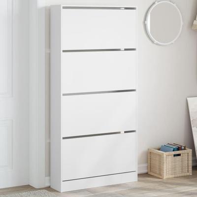 Schoenenkast met 4 klaplades 80x21x163,5 cm wit
